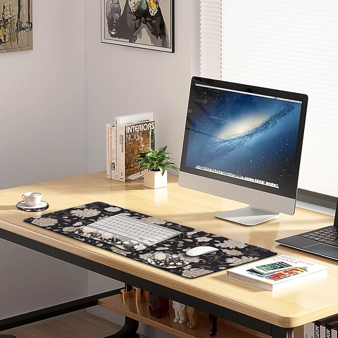 Floral Large Mouse Pad with Wrist Support Set of 4,Large Gaming Mouse Pad+Keyboard Rest+Mouse Wrist Rest+Coaster,Ergonomic Mouse mat,Anti-Slip,Memory Foam Desk Mat for Home Office Gaming (Rose) - Image 8