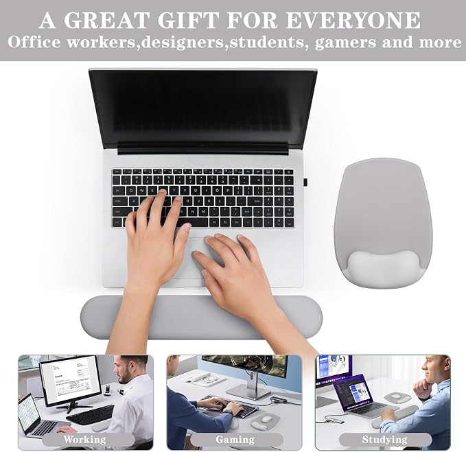 Wrist Rest for Keyboard and Mouse, Ergonomic Gel Computer Keyboard Wrist Rest with Memory Foam, Keyboard Wrist Support Pad for Long Hours of Work, Gaming, Studying-Relieve Wrist Pain (GD-Light Grey) - Image 7