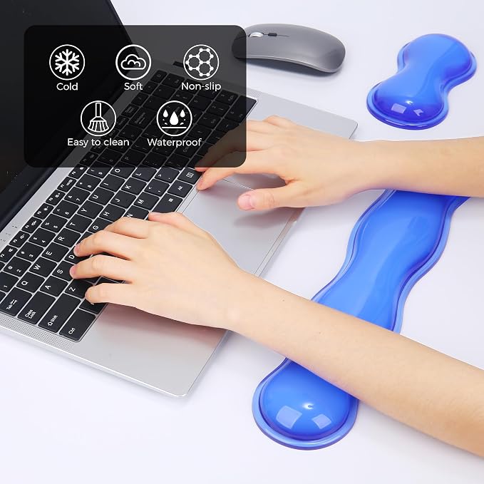 Gel Wrist Rest for Keyboard and Mouse, Wrist Rest for Keyboard, Mouse Wrist Support, Pain Relief, Cool Touch, Non-Skid, Keyboard and Mouse Wrist pad Set - Image 2