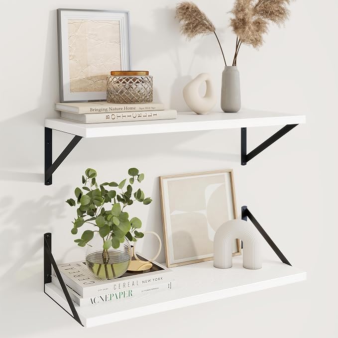 Axeman Deep Floating Shelves, 24'' x 10'' White Wall Shelves Set of 2 by Axeman