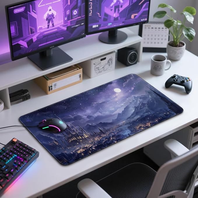 Fantasy Castle Night Large Gaming Mouse Pad Desk Mat 31.5"x15.7" | Extended Mousepad, Non-Slip Rubber Base , Stitched Edges, for Computer/Laptop/Office/Home - Image 7