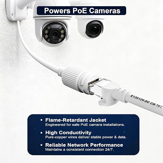Jadaol [UL Listed Snagless Cat6 Ethernet Cable 60 ft 10Gbps, PoE++, White - Image 3