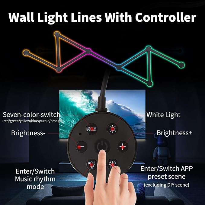 Smart Wall Light Lines, WiFi RGB LED Light Bars, 16M+ Color Dimmable Music Sync DIY Home Decor Light Bars for Gaming Party Streaming Lovers, Work with Alexa & Google Assistant (9 Lines,Black) - Image 2