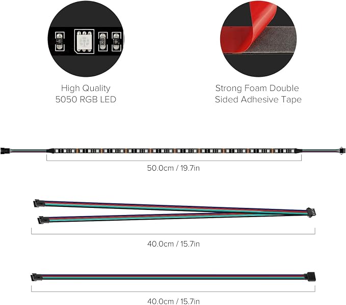 BTF-LIGHTING PC RGB Strip 2PCs 19.7in for 12V 4Pin LED Headers for ASUS Aura Sync, Gigabyte RGB Fusion, MSI Mystic Light - Image 4