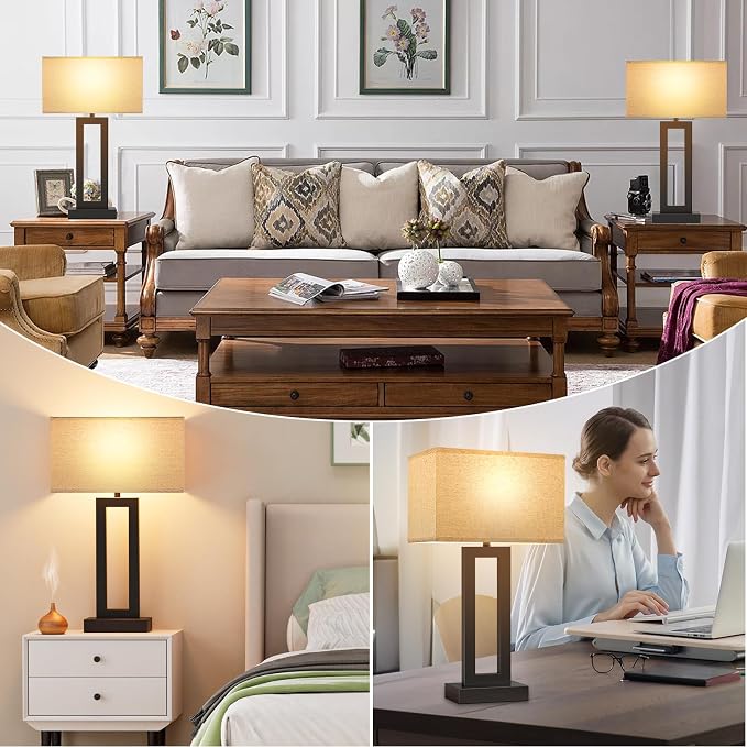 Seealle 22" Tall Living Room Lamps for Night Stands - Touch Bedside Lamp with USB C+A, 3 Way Dimmable Bedroom Lamps for End Tables Set of 2, Modern Night Stand Lamps for Bed Side(Beige&Black) - Image 6