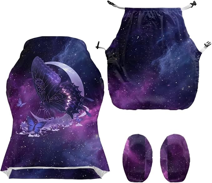 Galaxy Gaming Chair Cover with Armrest Butterfly Moon Printed Office Computer Chair Slipcovers Set of 4 Split Computer Chairs Slipcovers for Home Club Office Furniture Protector - Image 5