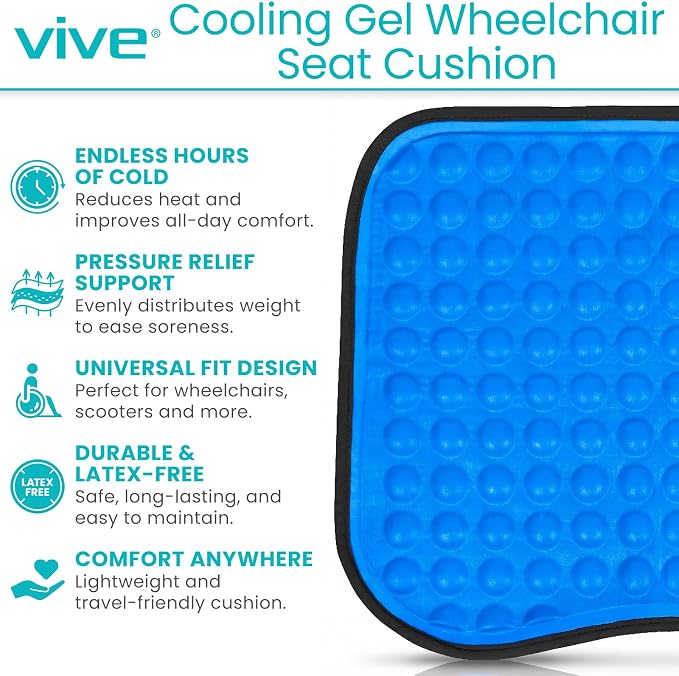 Vive Cooling Gel Wheelchair Seat Cushion - for Coccyx, Orthopedic Back | Support, Sciatica & Tailbone Pain Relief, Breathable 3D Gel Core Cover, Ideal for Office, Chair, Car, Gaming, Wheelchair - Image 2
