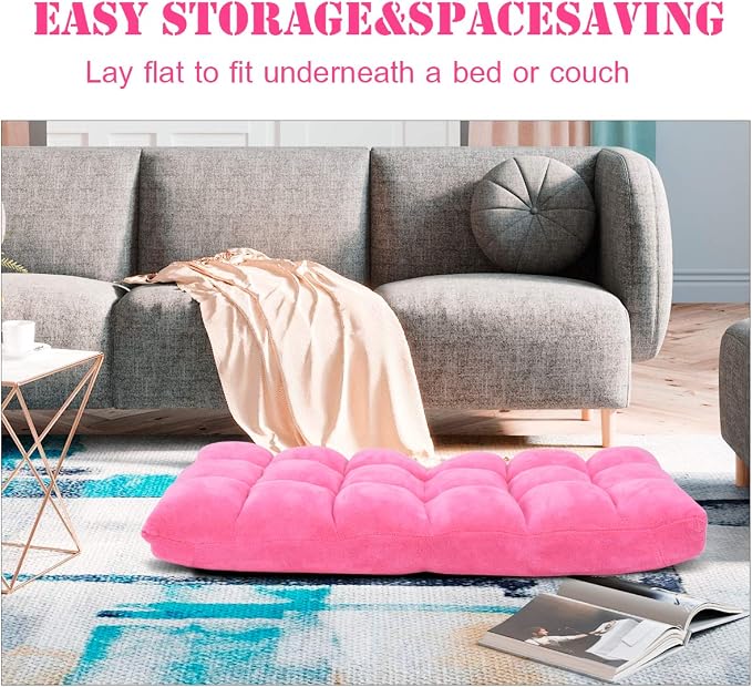 GIANTEX Floor Chairs for Adults, Floor Gaming Chair w/Back Support (Pink) | Coral Velvet, 14 Adjustable Position, Thick Sponge Padding, Floor Seating Lounge for Reading, Watching TV, Meditation - Image 7