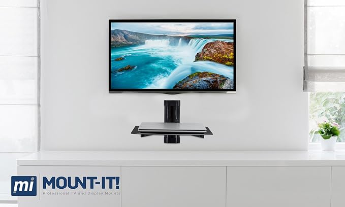 Mount-It! Floating TV Shelf, Tempered Glass, 17.6 lbs, Black - Image 2