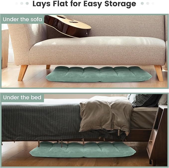 Folding Floor Chair with Back Support, Floor Seat, Lazy Sofa Chair | 14 Adjustable Position, Soft Coral Fleece, Thick Foam, Steel Frame Gaming Chair for Adults, Meditation, Living Room (Green) - Image 7