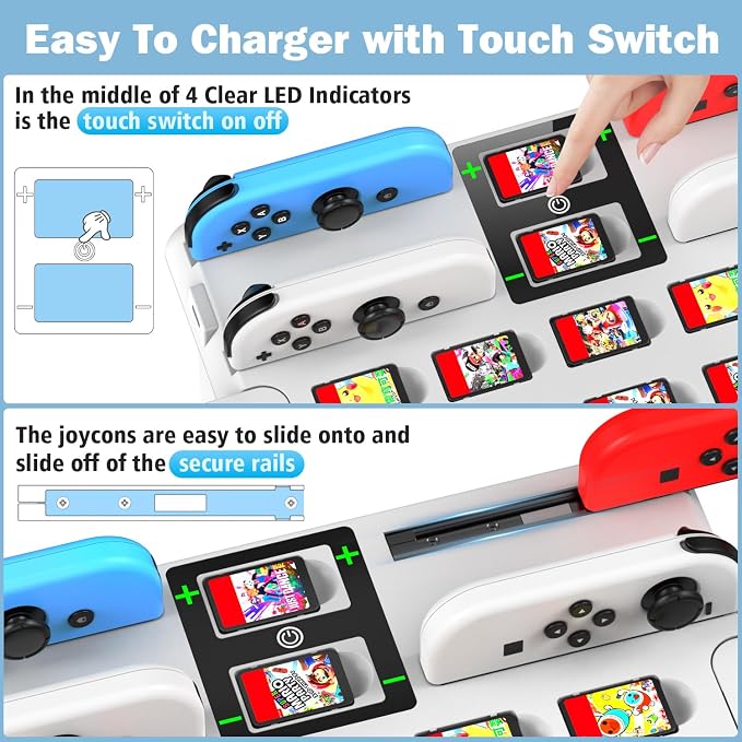 Switch Organizer Station with Controller Charger, Charging Dock for Nintendo Switch & OLED Joycons, Storage for Games, TV Dock, Pro Controller, White, Accessory Kits - Image 2