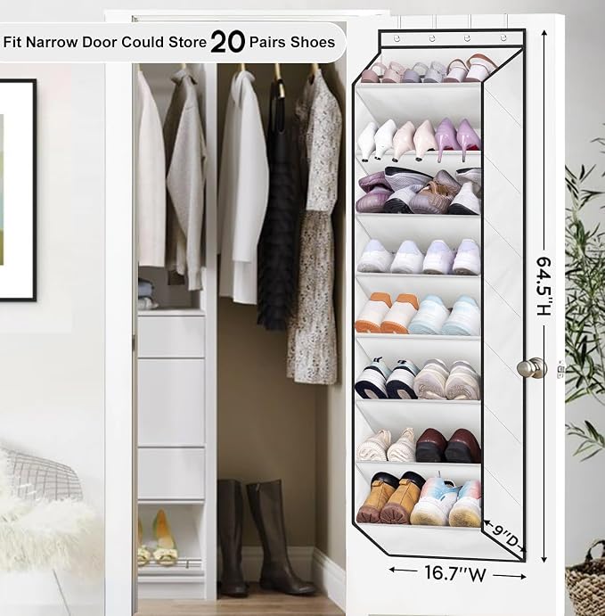 SLEEPING LAMB Over The Door Shoe Organizer for Closet with Large Deep Pockets, Narrow Shoe Rack for Door Hanging Boots Storage, White - Image 2