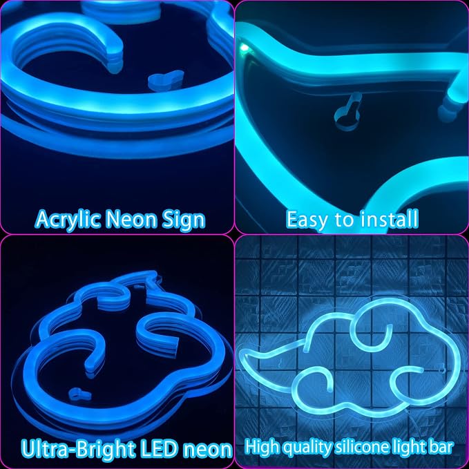 Dleouly Anime Neon Sign, LED Blue Cloud Neon Signs for Wall Decor, Dimmable Gaming Neon Sign Wall Signs USB Night Neon Light for Bedroom Game Room Man Cave Party, Gifts for Your Son, Boyfriend(12x7in) - Image 2