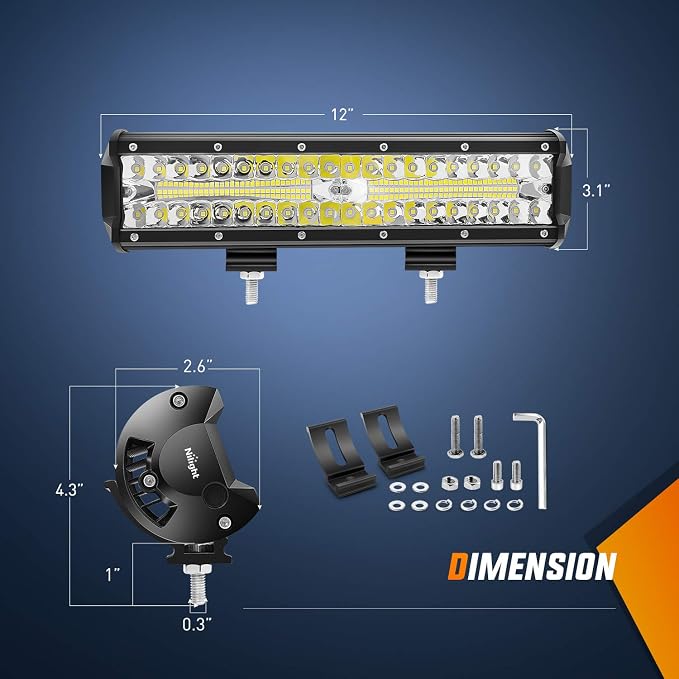 Nilight LED Light Bar 2Pcs 12 Inch 300W Triple Row Flood Spot Combo 30000LM Driving Lights with Off Road Wiring Harness Kit -2 Leads for Trucks ATV UTV SUV, 2 Years Warranty - Image 2