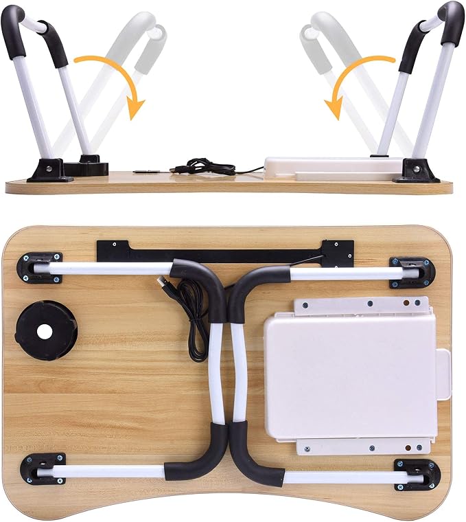 Slendor Bed Desk for Laptop and Writing with Storage, Cup Holder, Light - Image 7