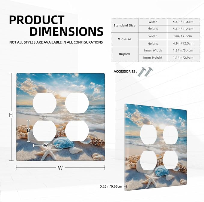Decorative Switch Plate Covers Beach Starfish Seashell 2-Gang Duplex Light Switch Covers Gfci Wall Plate Summer Sea Ocean Electrical Receptacle Switchplate Plug Faceplate for Bedroom - Image 5