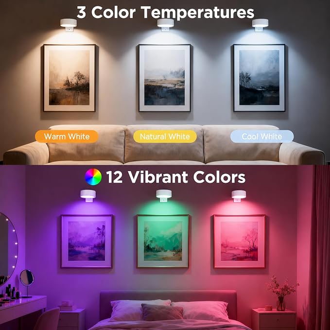 6-Pack Picture Lights for Wall, Rechargeable Wireless Poster Lights, White - Image 2