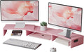 BONTEC Dual Monitor Stand Riser, Adjustable Length & Swivel Angle, Pink | Ergonomic Wooden Desktop Organizer with Smartphone Holder, Computer Monitor Stand for PC, Laptop,Printer and Large Storage by BONTEC