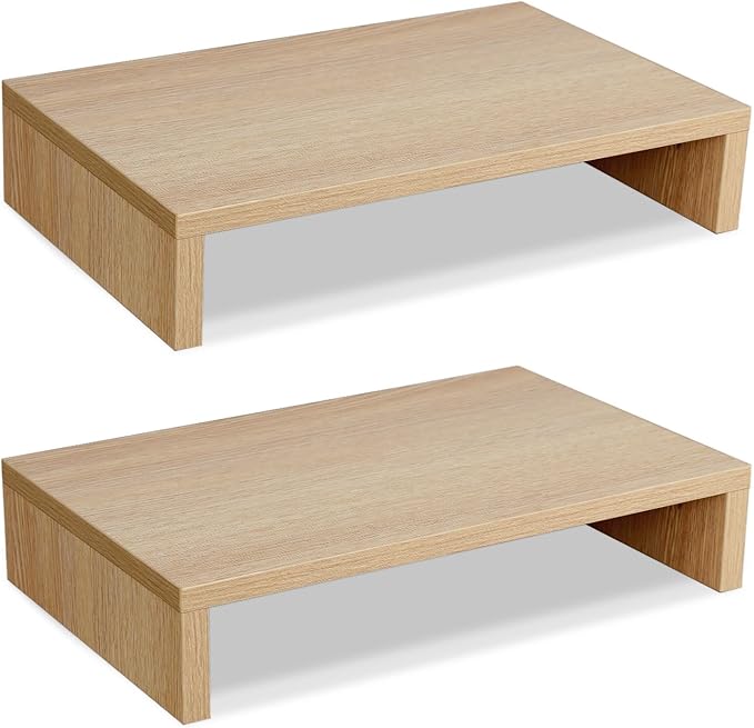 TEAMIX Wood Monitor Stand Riser-2 Packs, Maple | Holds 80Lbs, Stacked/Separate Adjustable Use, 2 Tier Adjustable, Fits laptop, TV, PC. For Home Office, Gaming by TEAMIX
