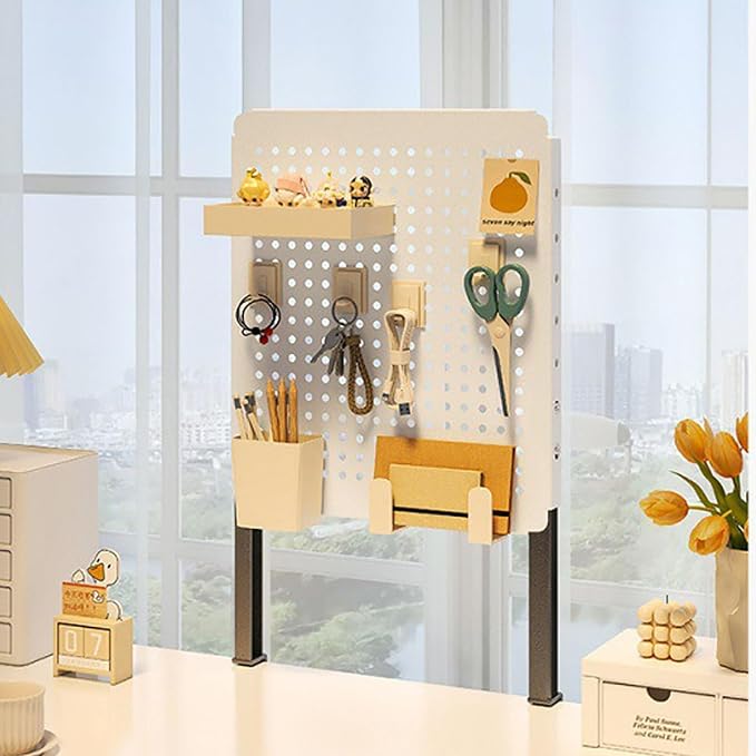 Clamp on Desk Extender Clamp-on Desk Pegboard, Privacy Panel for Desk, Magnetic Metal Peg Board with Accessories, Gaming Desk Organizer(White,20 * 40cm/8 * 16in) by JCSRYD