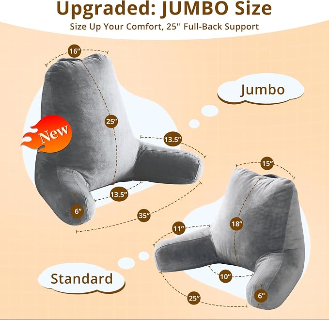 Sasttie Reading Pillow for Bed, Back Pillow for Sitting Up, Dark Grey - Image 2