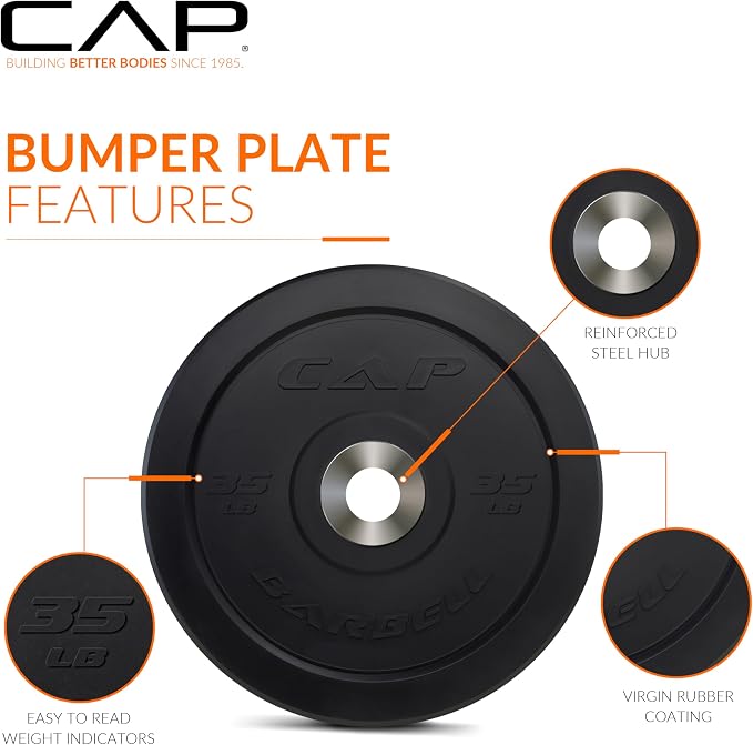 CAP 2-inch Olympic Bumper Plate Weight Set | 100-370 lbs | Multiple Colors | Storage Rack Optional - Image 2