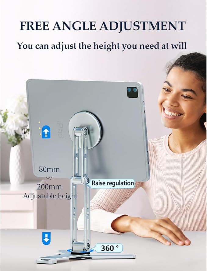 Magnetic Ipads Tripod Stand Universal for Ipads & Iphones 16-12 Series, Flexible 360 Degree Rotation, Portable Tablet Holder with 2-in-1 Handheld & Desktop Handheld Modes for Kitchens, Gyms - Image 4