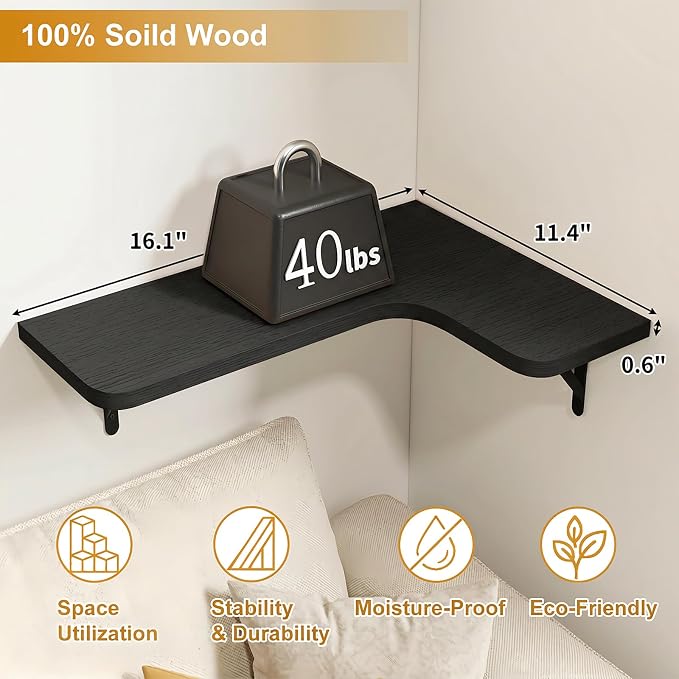 Fixwal Conner Shelves Wall Mounted for Decor, Black Set of 5 - Image 3