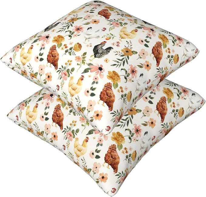 Chicken Pillow Cases & Throw Pillow Covers Set of 2, 18x18 Inch Soft Short Plush, Gifts for Chicken Lovers, Farmhouse Floral Decor for Living Room Bedroom Game Room(Chicken) - Image 7