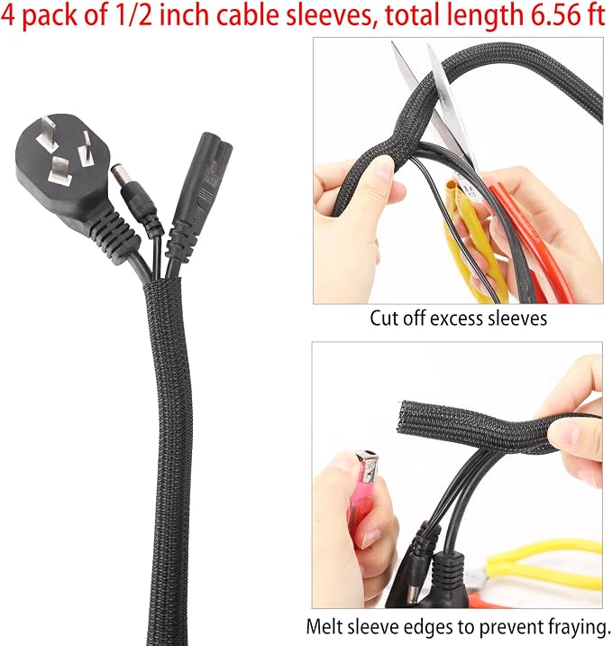 604 Pcs Cable Management Kit, 4 Cord Organizer Sleeve, 7 Cable Holder, 38 Adhesive Cord Clips, 40 Pcs+5 Roll Cable Organizer Straps 200 Cable Ties 300 Cable Wire Clips for PC TV Under Desk - Image 3