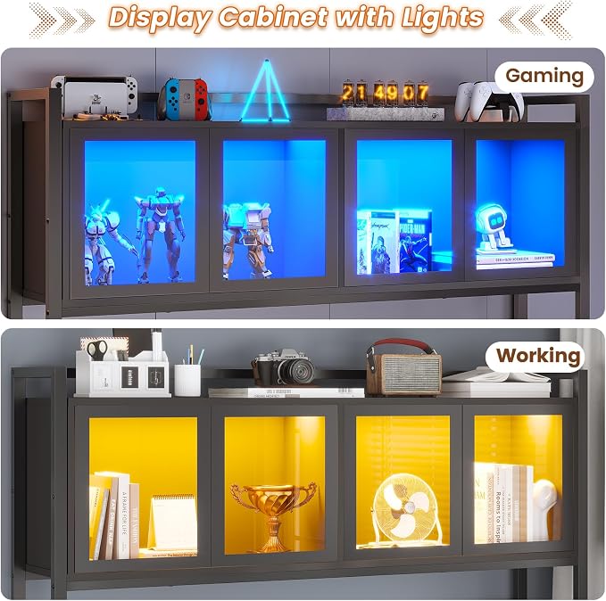 SEDETA L Shaped Gaming Corner Desk with Drawers, Hutch and Storage Shelves | Reversible Computer Desk, Gaming Desk with Pegboard, Led Lights, and Power Outlet for Home Office, Small Space, Black - Image 7