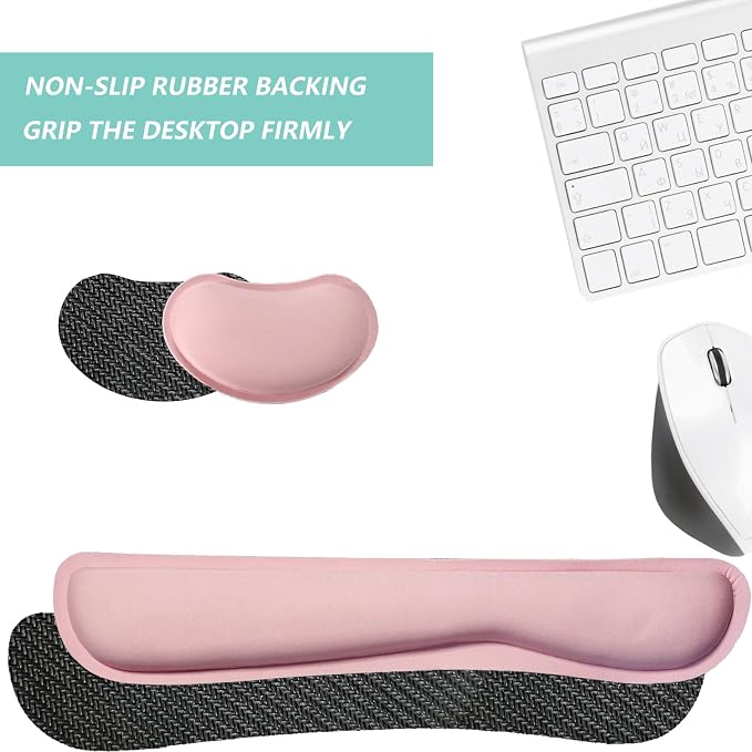 Keyboard Wrist Rest Mouse Wrist Support Set, Memory Foam Wrist Rest Pad for Computer Laptop Keyboard Mouse, Ergonomic Wrist Cushion Support for Typing Pain Relief, Gaming Home Office, Pink - Image 4