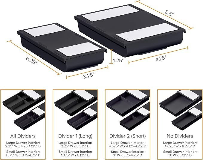 Bostitch Konnect Under Desk Drawer,Self-Adhesive Slide Out Storage Organizer with 4 Customizable Dividers,2 Count (Pack of 6) - Image 6