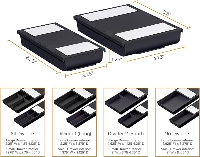 Bostitch Konnect Under Desk Drawer, Self-Adhesive Slide Out Storage Organizer with 4 Customizable Dividers, 2-Pack - Image 6