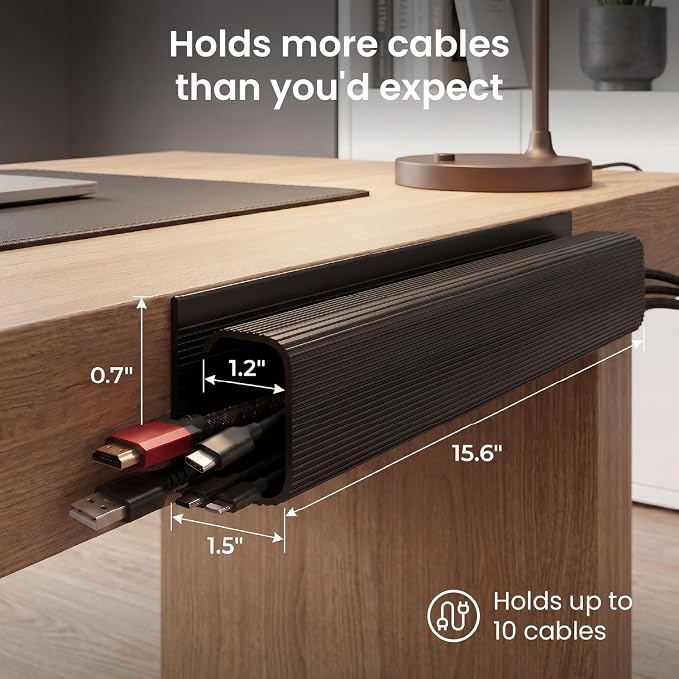 EVEO Cable Management Under Desk Kit (6 Units) - Under Desk Cable Management Cord Hider, Cable Hider Cord Management, Cable Organizer, Cable Raceway | Self-Adhesive 96'' J Channel 6X16 - Black - Image 4