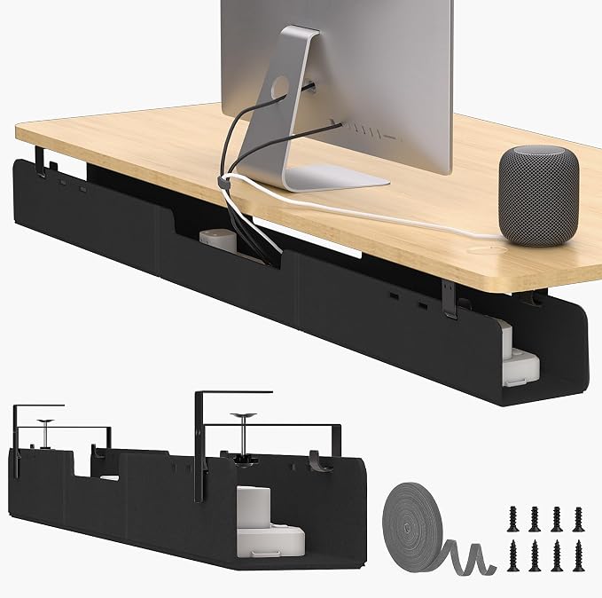 No-Drill Under Standing Desk Cable Management,47.2" L,Black by ERGOCOLLECT