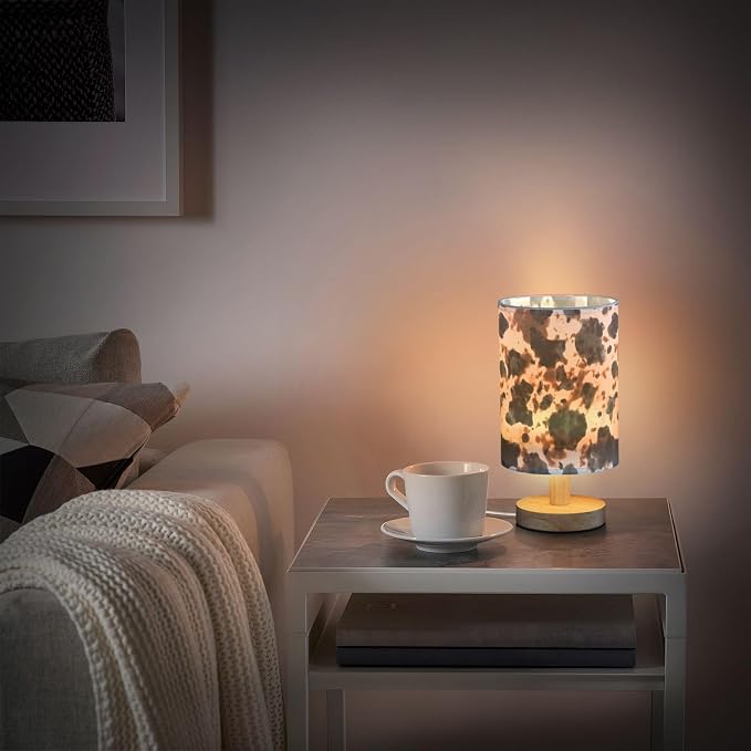 Bedside Table Lamp Cow Tie Dye Print Nightstand Lamp with Wood White Black Brown Animal Skin Desk Lamps for Bedroom Living Room Nursery Office Home Decor - Image 6
