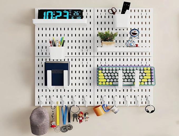 12 * 12in Pegboard Set, DIY Pegboard Combo Kit, Wall-Mounted Storage Organizer, Includes 4 pegboards and 18 Accessories, Suitable for Office, Gaming Room, Kitchen, and Decorative Display (White) - Image 2