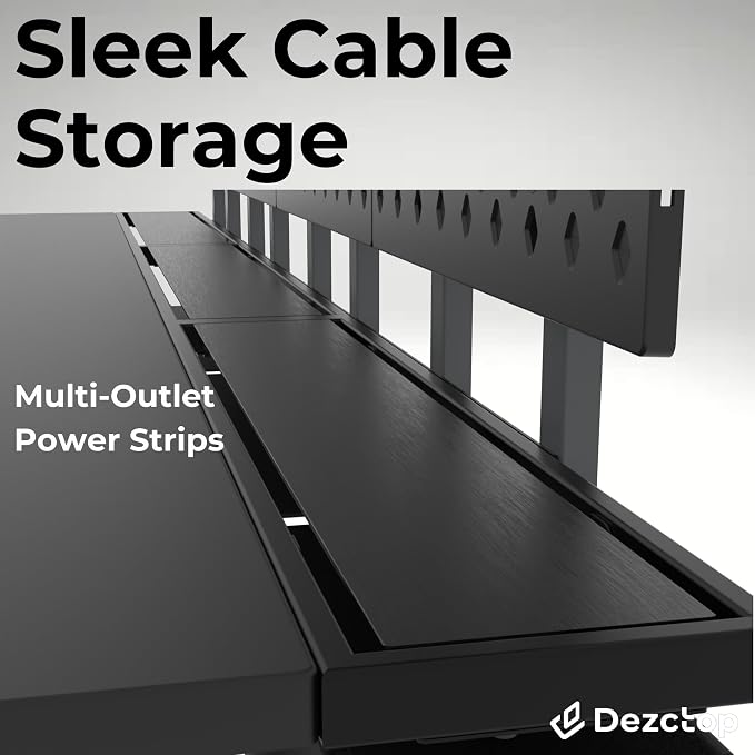 Dezctop Bifrost 160 63W x 28D Gaming PC Computer Desk with Shelves, Large Workstation for Gamers or Home Office with Pegboard, Built-in Cable Management, Stainless Steel Frame (Black) - Image 7