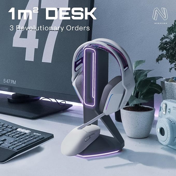 RGB Gaming Headset Stand， for Logitech G502/G502X Lightspeed Wireless Mouse Charging Dock, Compatible with DeathAdder v2 pro Mouse, Desktop Gamer's Accessories（Headset and Mouse not Included） (Black) - Image 5
