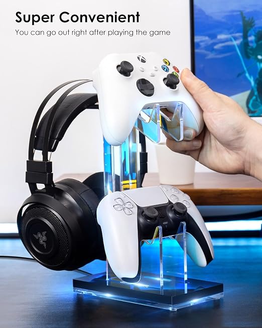 OAPRIRE RGB Controller and Headset Stand with 21 Light Modes, 2 Tier | Acrylic Game Controller Stand for Desk, Stabilized Base, Gamer Gift for PS5 PS4 Xbox Controllers, Desk Accessories, Black - Image 6