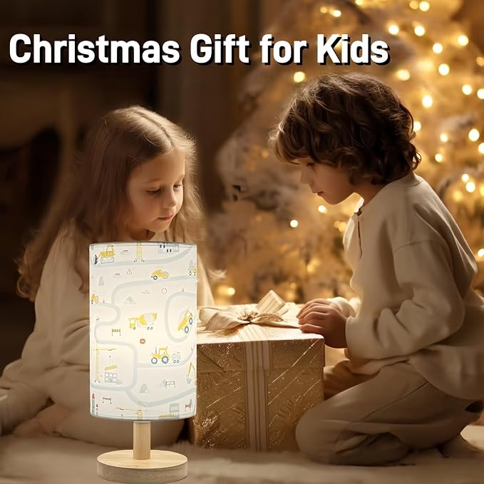 Kids Desk Lamp for Bedroom Boy,Reading Car Lamp,3-Way Dimmable Bedside Night Light with Cartoon Pattern Printed Shade and Wood Base for Kids Room Nursery Living Room Decor,Car Gift for Boys - Image 6