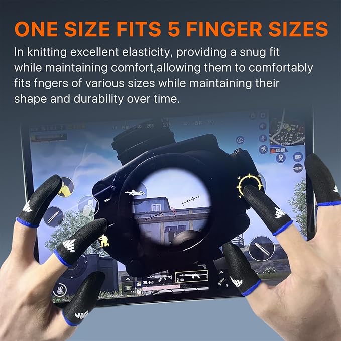 8 Pack Mobile Phone Gaming Thumb Sleeve,JWH Finger Cots for PUBG Mobile Gaming Glove,Blue Edge,0.3mm Superconducting Nanofibers, Anti-Skid,Extremely Thin,Dedales Gamer profesionales guantes para - Image 7