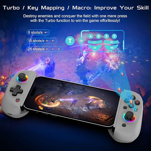 Joso Mobile Gaming Controller for iPhone/iPad/Tablet, Android Wireless Controller with Hall Effects Joysticks, Support PC/Switch, Play Cloud Games/PS Remote Play/COD/Genshin Impact & More - Grey - Image 4