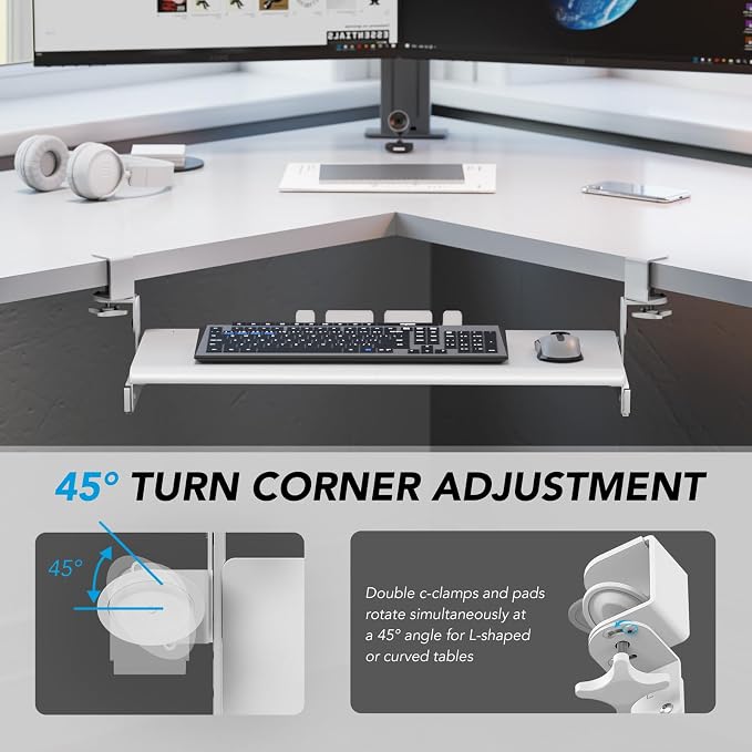 AX WABER Keyboard Tray Under Desk Pull Out with Extra Sturdy C Clamp Mount System, 27.3 (32.5 inch Including Clamps) x 11 Inch Slide-Out Platform Computer Drawer for Typing White AX01WW01 - Image 8