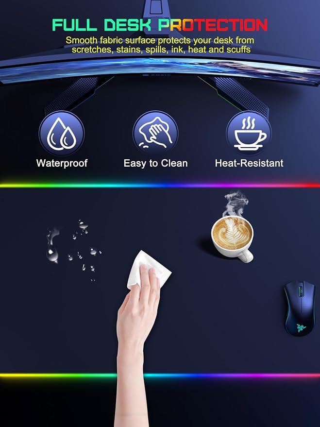 Wireless Charging RGB Gaming Mouse Pad, Desk Pad for MacBook, PC, Laptop | 31.5"x15.75" XXL Large Desk Mat, Waterproof Mousepad with 4 Light Modes & 11 RGB Colors, Ultra-Smooth Surface, Non-Slip Base - Image 6