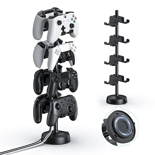 MANMUVIMO Headphone Controller Storage Holder for Desk 4 Tiers with Anti-Slip Stable Suction Cup, Controller Holder, Universal Gaming Desk Accessories for PS5/PS4/Xbox Series/Xbox One by MANMUVIMO