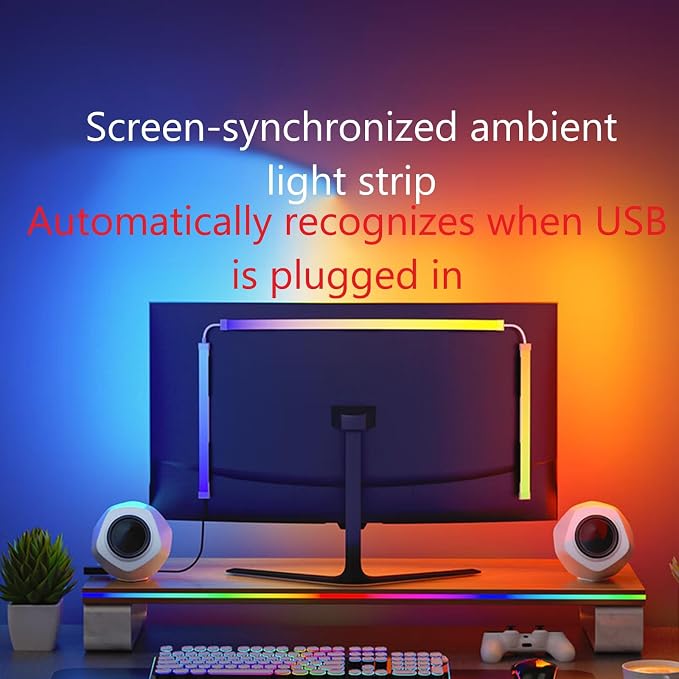 Monitor LED Backlights, RGB Screen Desk Light PC, Computer Light Bar Behind Monitor, LEDs for Desk Gaming, USB Port, LED Strip Lights that Sync with Screen Color or Music(32 inches) - Image 3