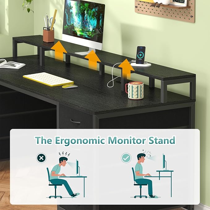 60" Computer Desk with 8 Drawers & Monitor Stand for Home Office, Bedroom - Image 7