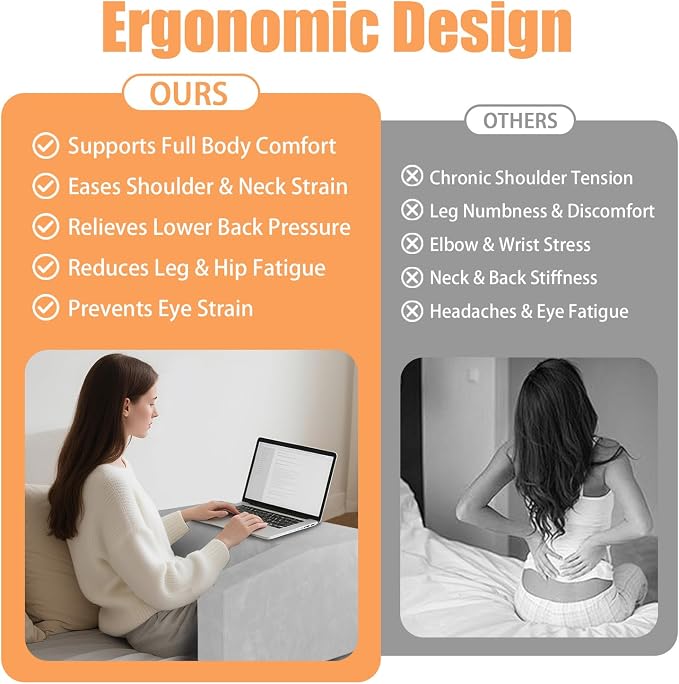 Reading Pillow for Adults, Supportive Lap Desk & Gaming Pillow for Bed, Couch, Floor, Simple Design with Ergonomic Arm Rest for Reading, Working, Gaming, Knitting 4 Color Options (Gray) - Image 5